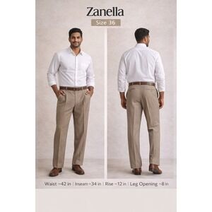 Zanella Wool Dress Pants Mens 36x34 Tan Flat Front Made in Italy Luxury